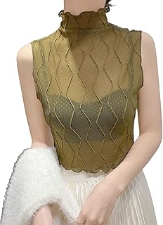 [ＹＩＸＵＡＮＡＩ] タンクトップ レディース ハイネック ノースリーブ カットソー インナー キャミソール 立て襟 襟付き 紫外線対策 重ね着 付け襟 タートルネック シースルー uvカットトップス UV対策 薄手 チュールレース