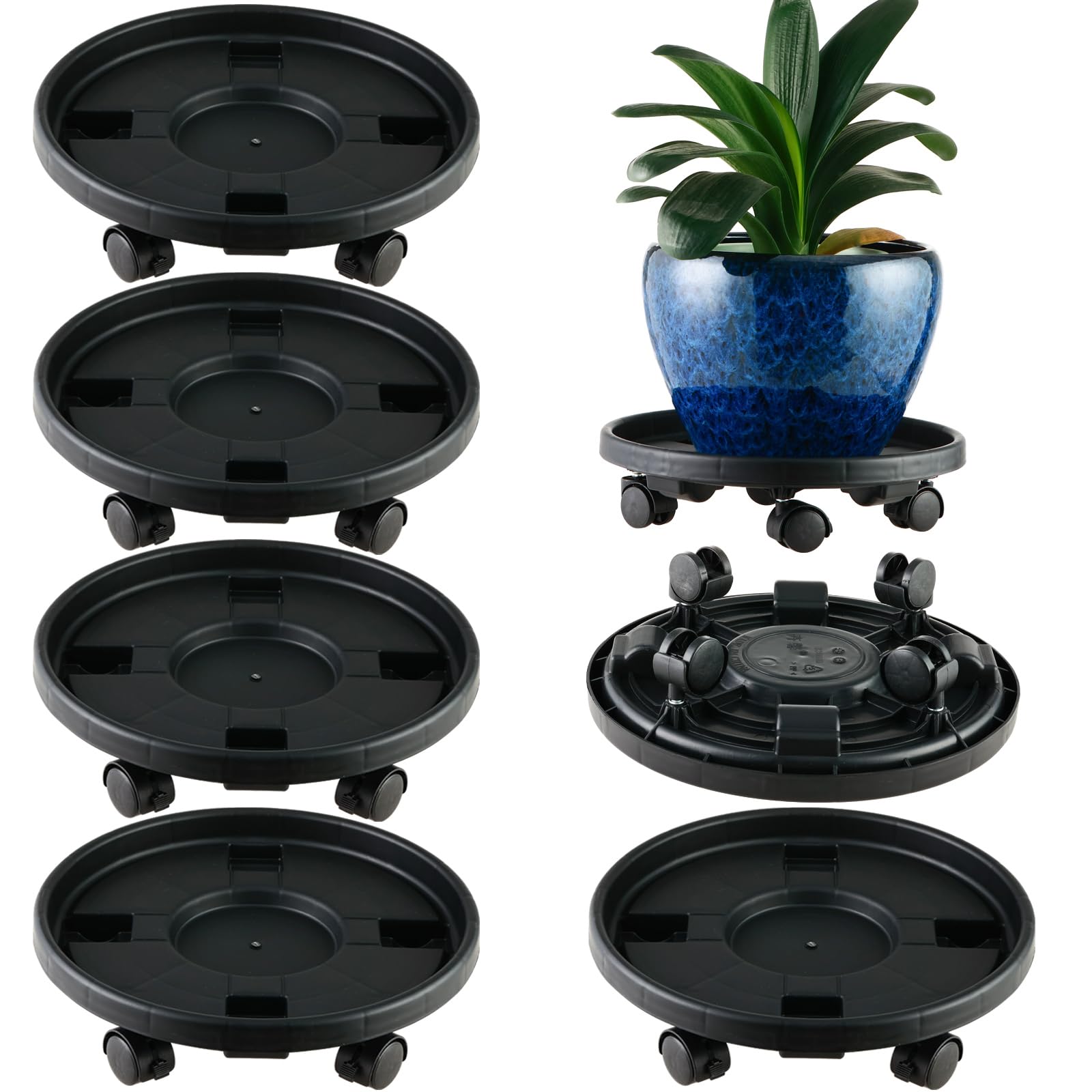 5 Packs Large Plant Caddy with Wheels 13" Rolling Plant Stands Heavy-duty Plastic Plant Roller Base Pot Movers Plant Saucer on Wheels Indoor Outdoor Plant Dolly with Casters Planter Tray Coaster