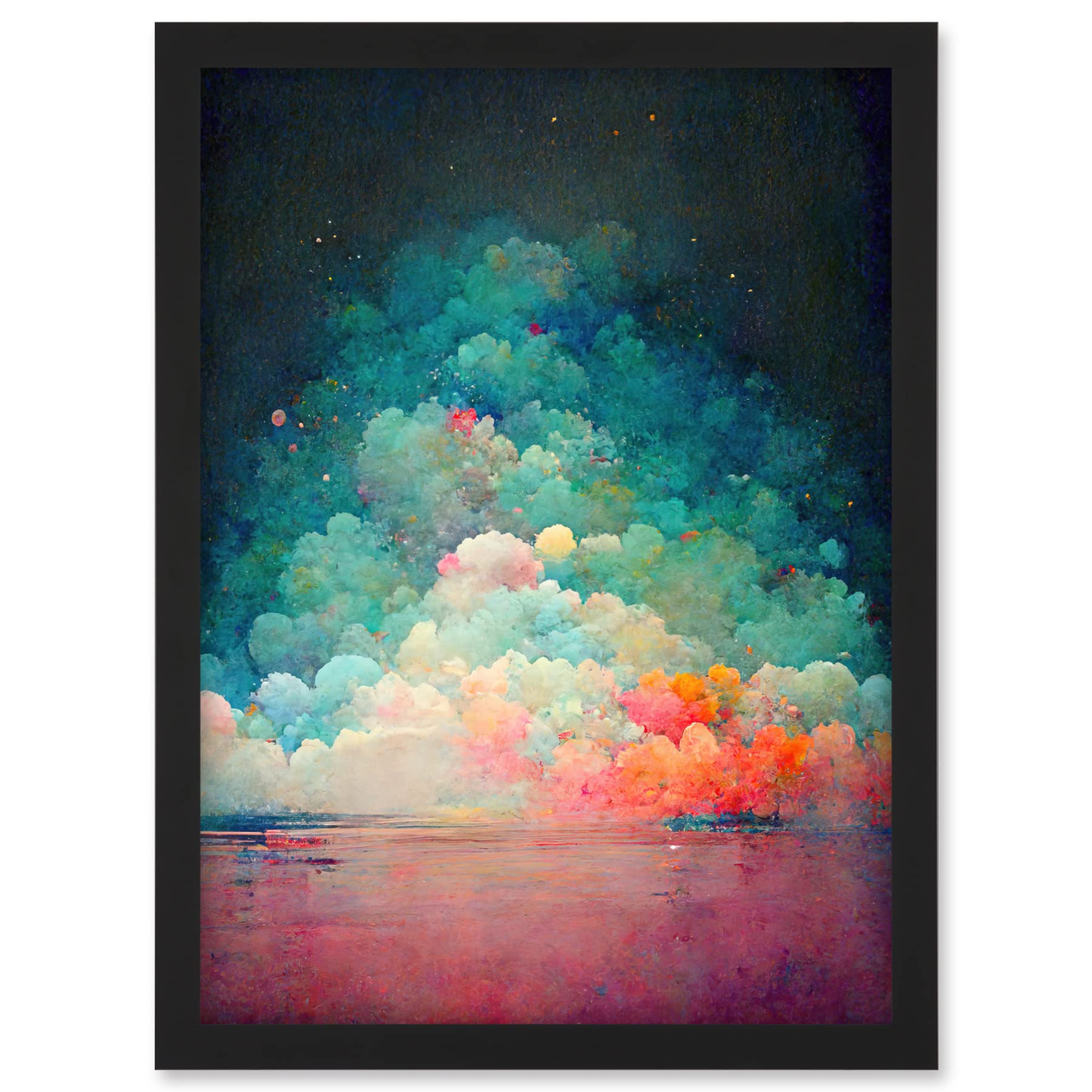 Doppelganger33 LTD Beach Sunset In Bubble Clouds Dreamy Surreal Abstract Artwork Framed A3 Wall Art Print