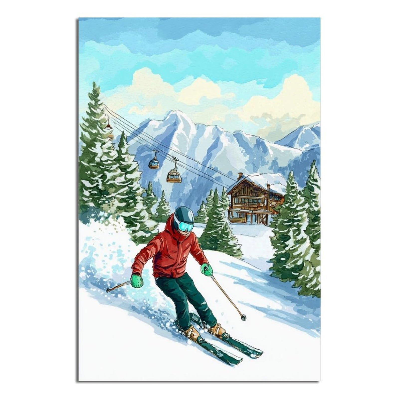 iPuzou Courchevel France Ski Poster 24x36inch(60x90cm) Vintage Watercolor Canvas Art