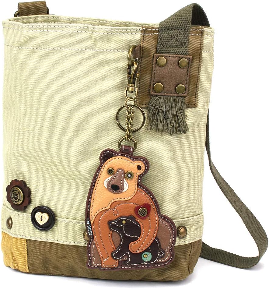 CHALA Patch Cross-Body Women Handbag, Sand Color Canvas Messenger Bag - Two Bears - Sand