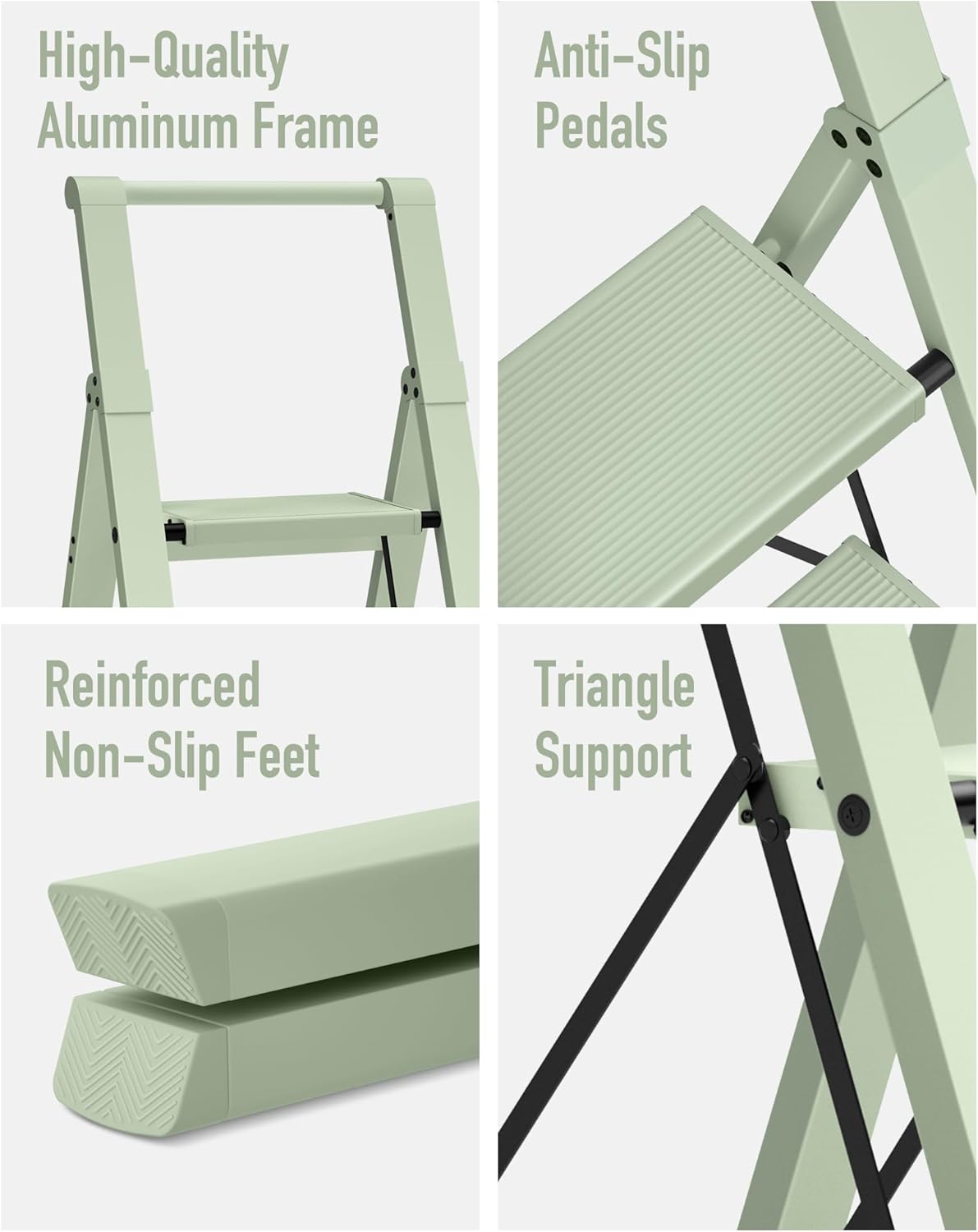 Mayi Plus 4 Step Ladder, Lightweight Folding Step Stool with ConvenientHandgrip, Aluminum 330lbs Capacity Step Ladder forOffice,Household,Kitchen,Library(Green)