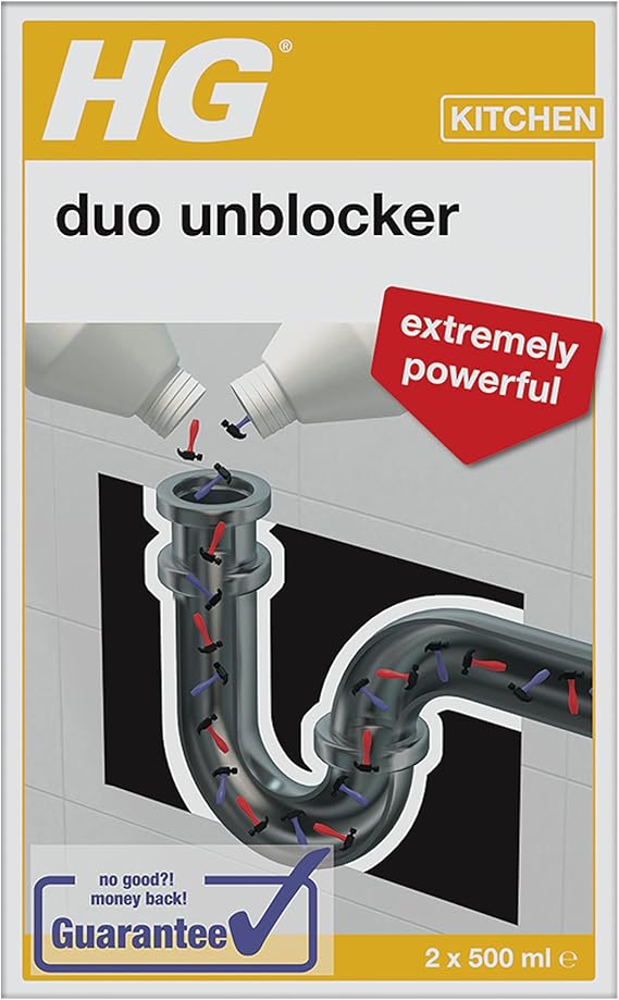 HG Duo Unblocker, Powerful Drain Cleaner & Drain Unblocker, Kitchen Sink Unblocker & Bathroom