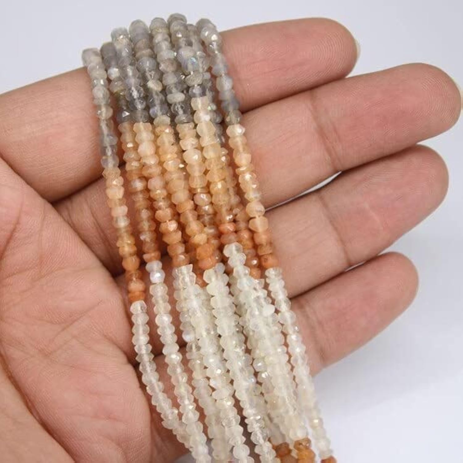 Perles pierres de lune multicolores rondelles facettées 3mm pour création de bijoux