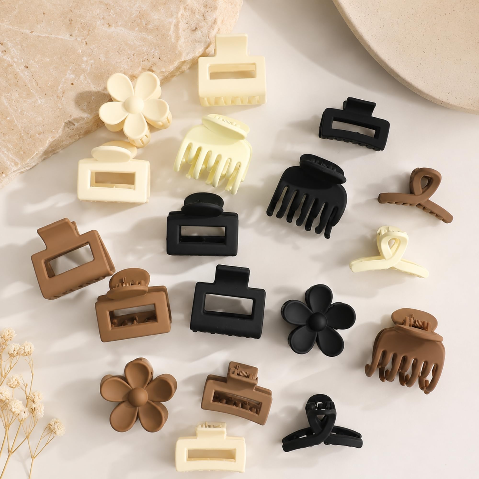 Giggles Boo 6 Pcs Small Multidesign Hair Claw Clips for Women and Girls – Matte Non-Slip Strong Hold Accessories for Thick, Thin, Curly, Fine Hair, Cute Daisy Jaw Clamps, Durable Easy-to-Use, MultiColor-image-39