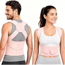 Posture Corrector for Women and Men Full Back Brace Support Adjustable Comfortable Belt Straightener Upper Back Pain Relief Scoliosis Hunchback Shoulder Posture Brace Under Clothes Pink XX-Large