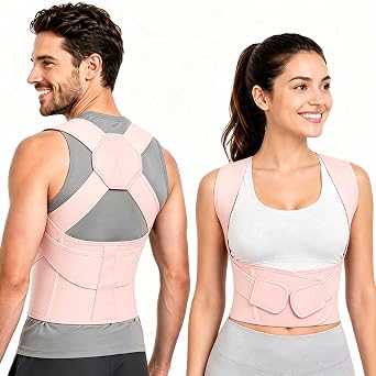 Posture Corrector for Women and Men Full Back Brace Support Adjustable Comfortable Belt Straightener Upper Back Pain Relief Scoliosis Hunchback Shoulder Posture Brace Under Clothes Pink XX-Large