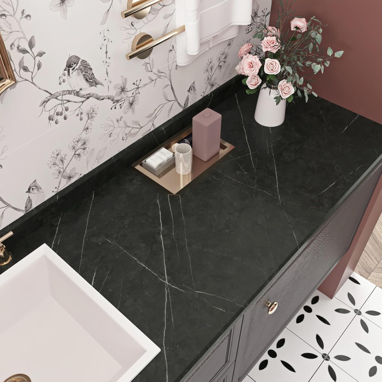 Dark Grey Marble Peel and Stick Wallpaper Matte Kitchen Countertop Contact Paper Dark Charcoal Marble Contact Paper for Countertops Bathroom Waterproof Counter Top Vinyl Wraps 15.8" x 80"