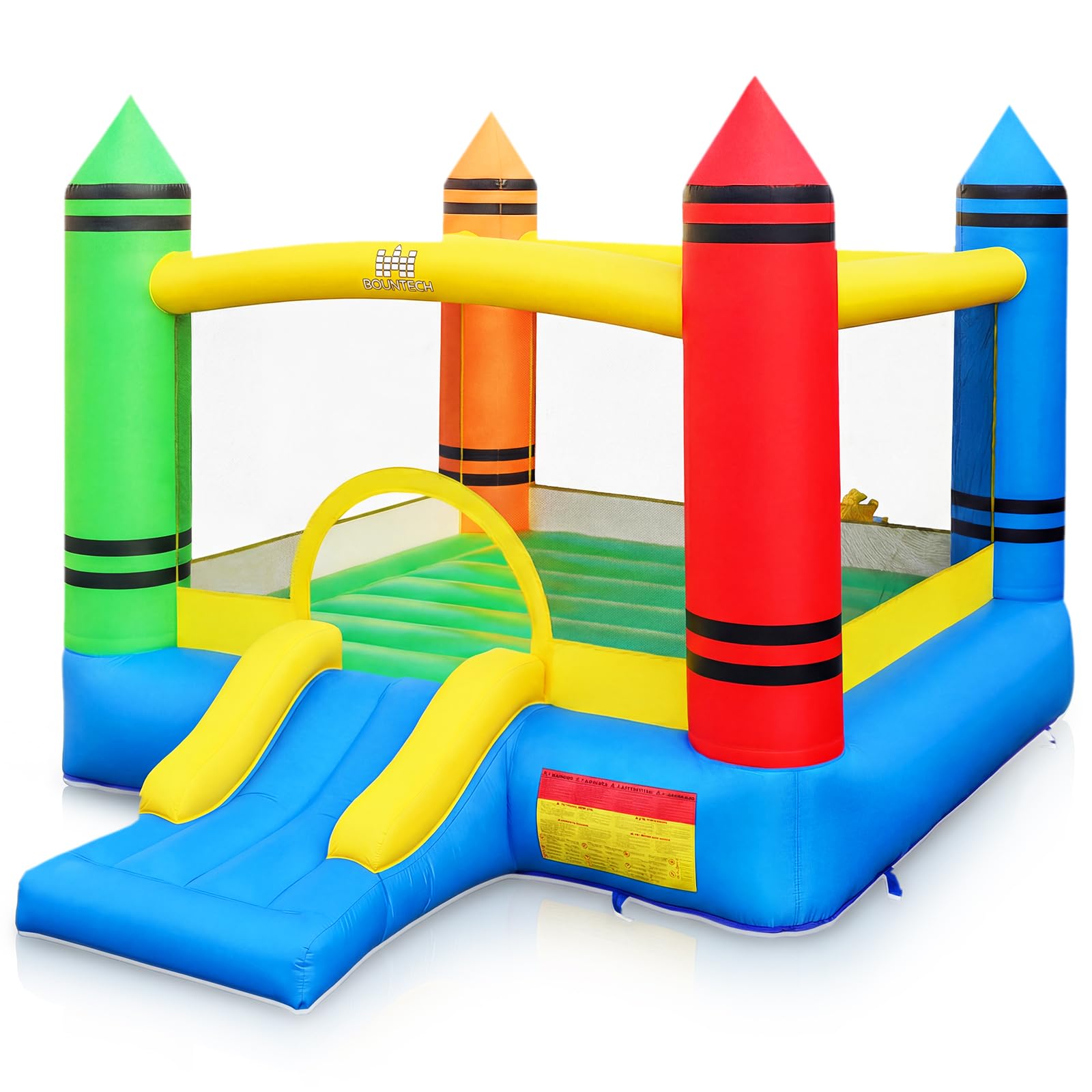 COSTWAY Castello Gonfiabile per Bambini, Casa Gonfiabile con Salto e Scivolo, Borsa di Trasporto e Kit di Riparazione, per 2 Bambini 3-12 Anni, Adatto per Esterno e Interno