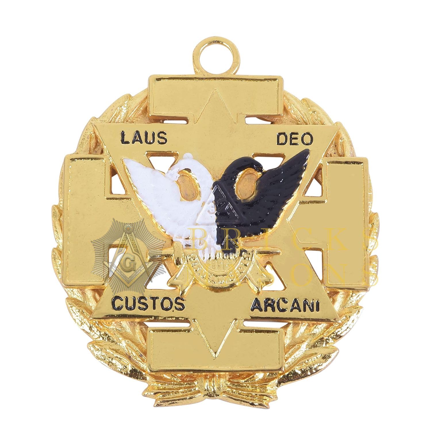 BRICKS MASONS 33rd Degree Scottish Rite Collar Jewel - White & Black With Gold Coated