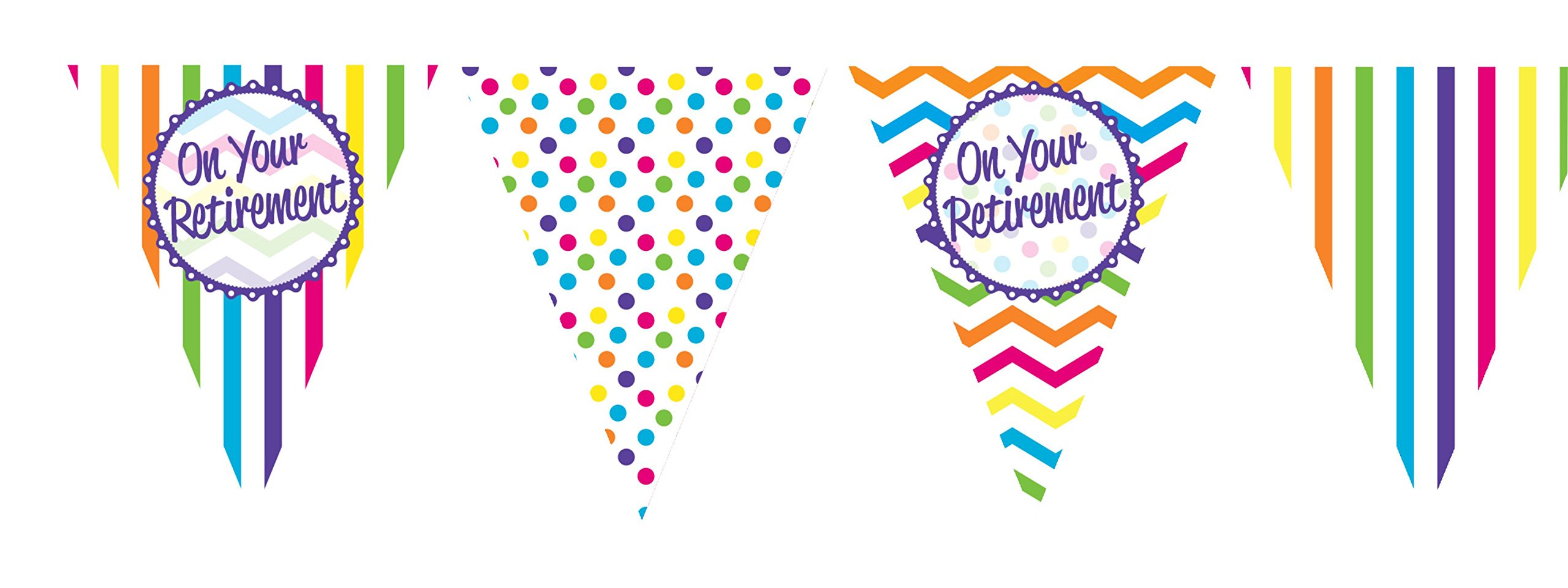 Anniversary HouseOn Your Retirement Chevron Stripe Polka Dot Paper Flag Bunting | Retirement Party Decorations | 11 Flags Banner Decoration | Banner for Men, Women, Unisex | M249