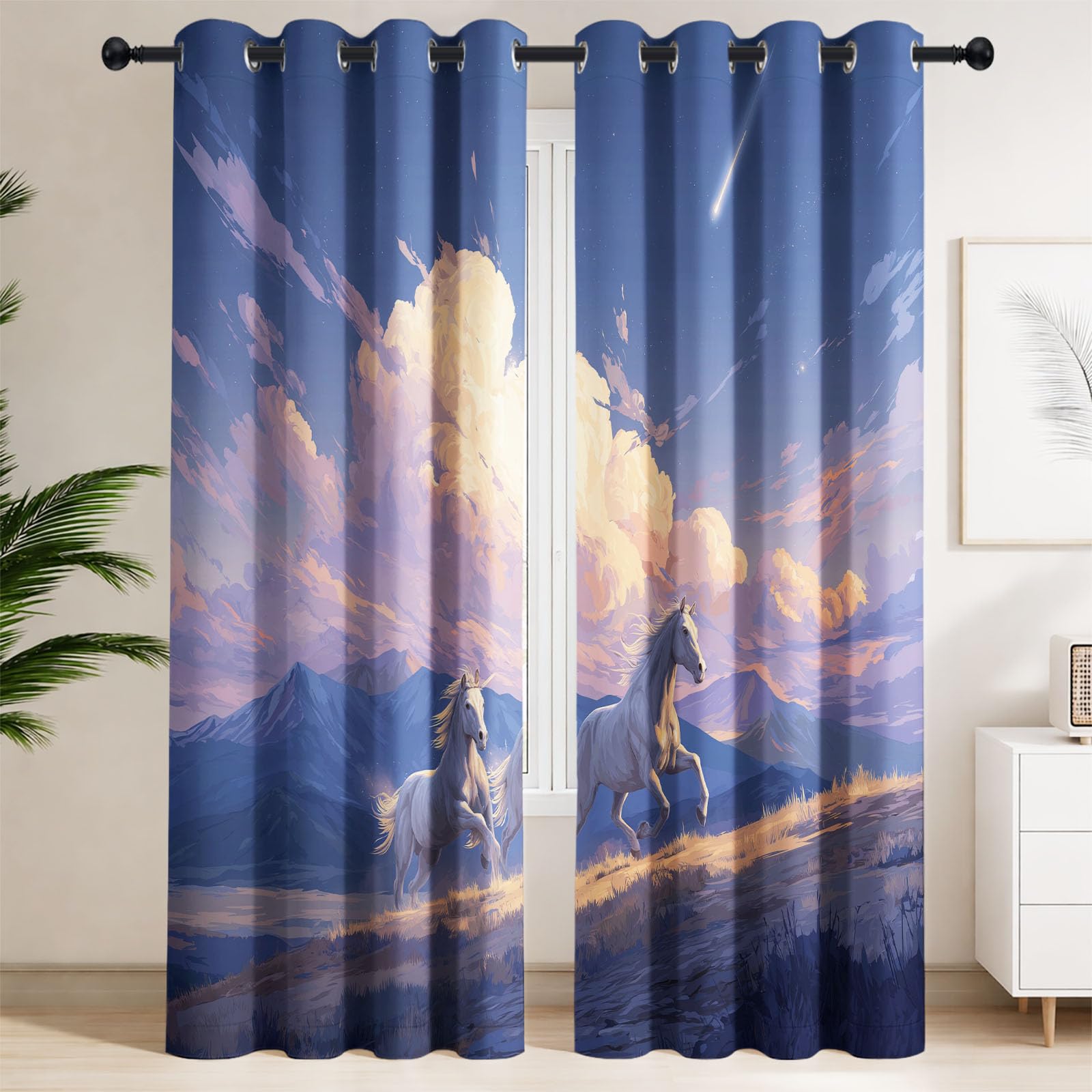 Générique Rideaux Occultants à Motif Cartoon Fille, Lot de 2 Rideaux Isolant Thermique à Oeillets, Romantique Licorne Rideau Doux pour Salon Chambre, 140L x 1060H CM