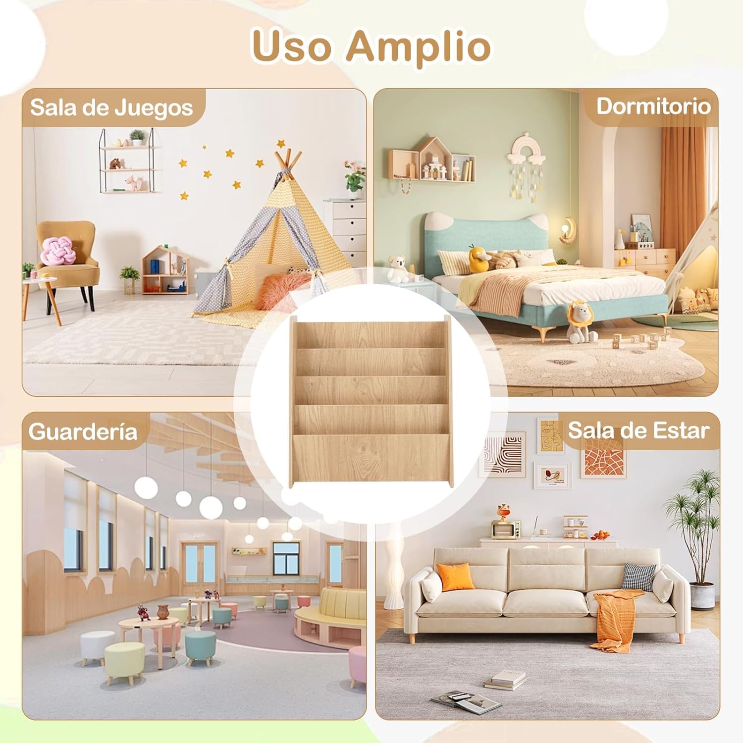 RELAX4LIFE Estantería Libros Infantil con 4 Estantes, Revistero de Madera, Mueble Estantería para Habitación Infantil y Guardería, Almacenaje Juguetes, Organizador Juguetes, 57,5x26,5x59cm (Natural)