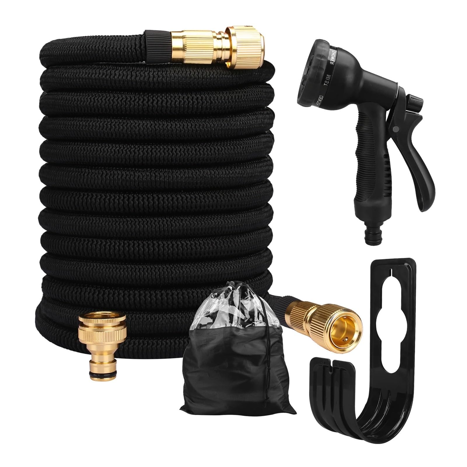 25-100FT Expandable Garden Hose with 8 Modes Water Spray Durable Weave Garden Hose Reel No-Kink Flexible Water Pipe(Black,50ft)