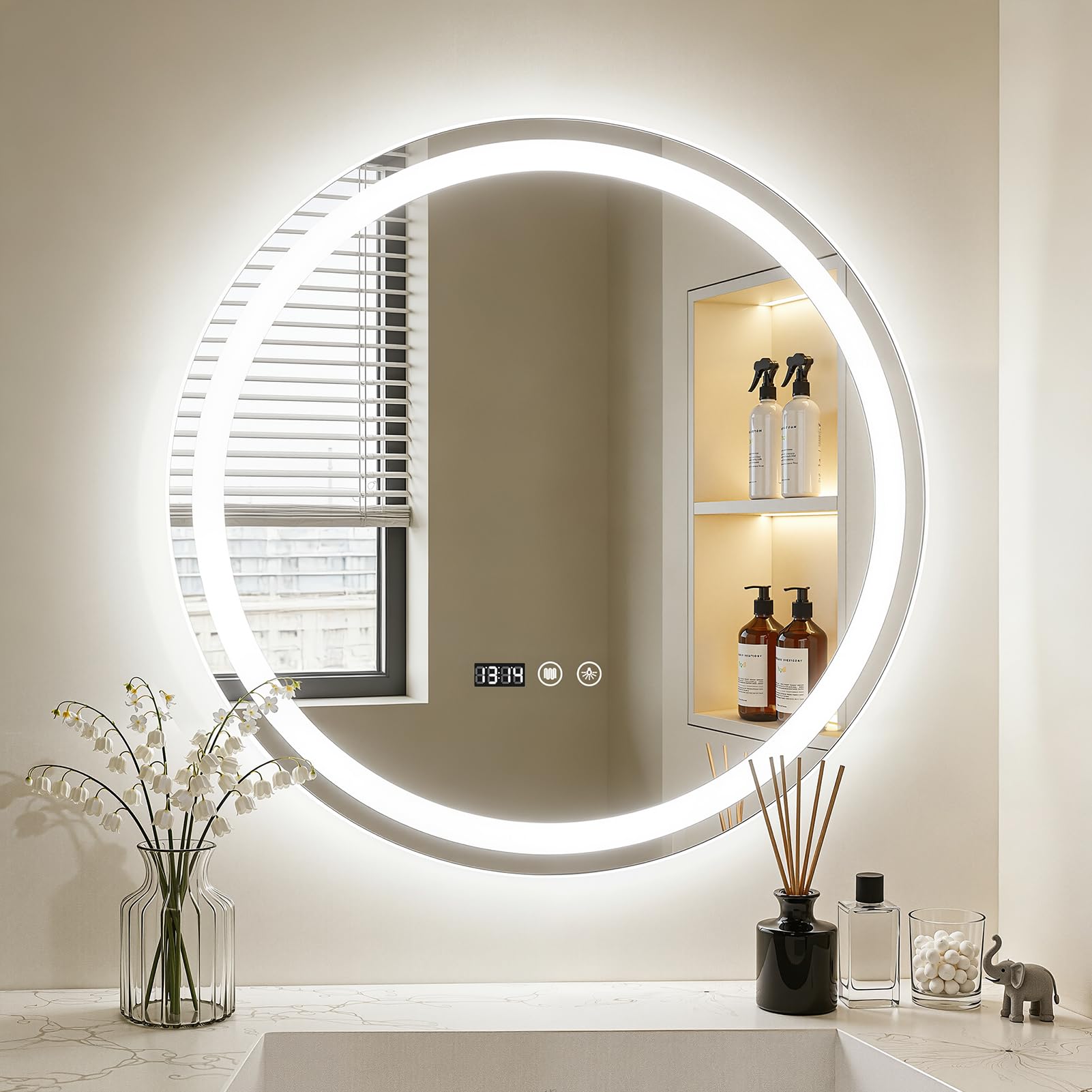Miroir Salle de Bain avec Eclairage, Miroir LED Salle de Bain de Maquillage Anti-Buée avec Interrupteur Tactile, Miroirs Lumineux Salles de Bain (60×60cm)