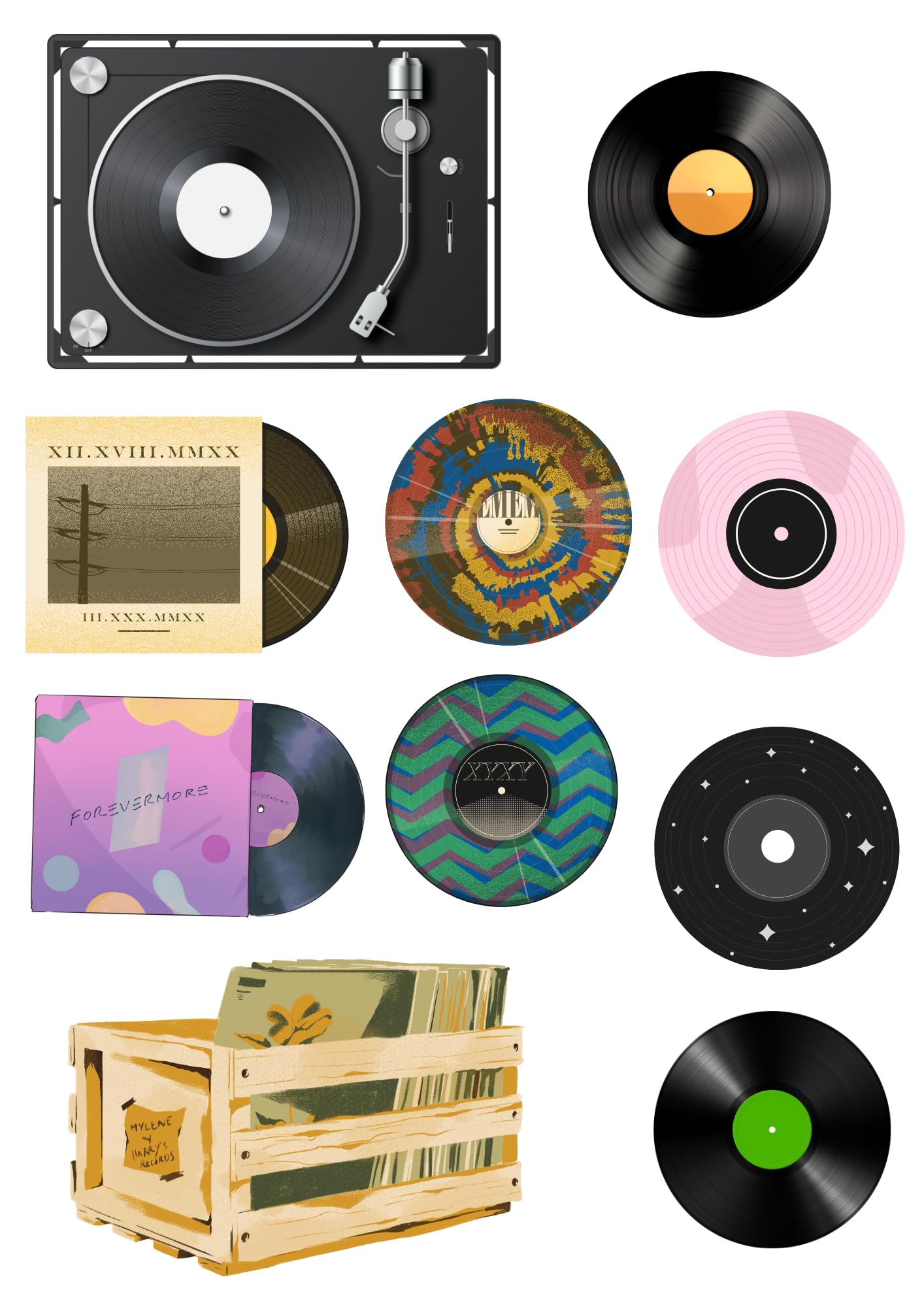 Edible print A4 Music Vinyl Records theme Cake topper set cake decorations wafer card NOT-PRECUT - Birthday/Retirement