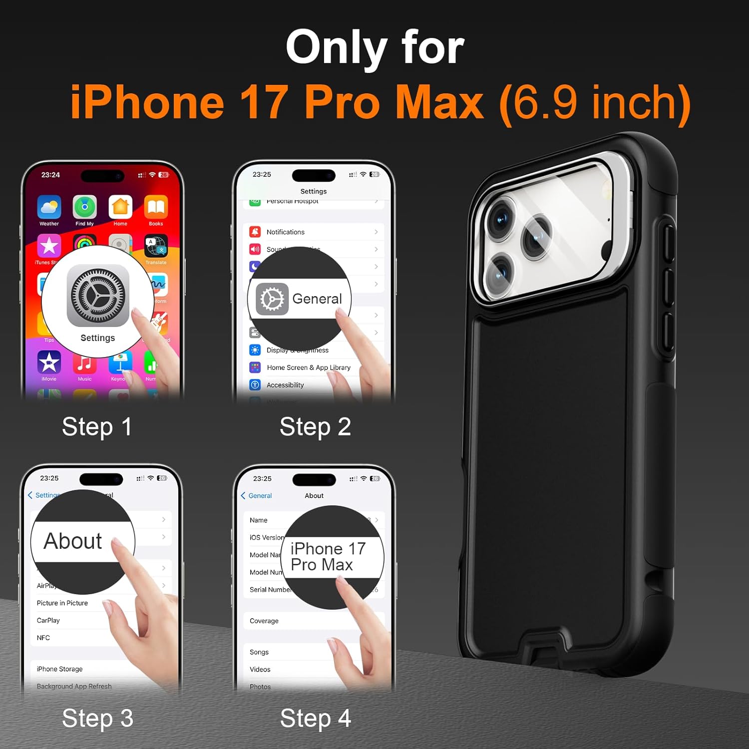 for iPhone 17 Pro Max Case with Stand, Built-in Camera Cover, Compatible with MagSafe, Heavy Duty Shockproof Protection Phone Case, Anti-Drop, Magnetic Dual Layer Protective Cover,6.9",Black - Image 3