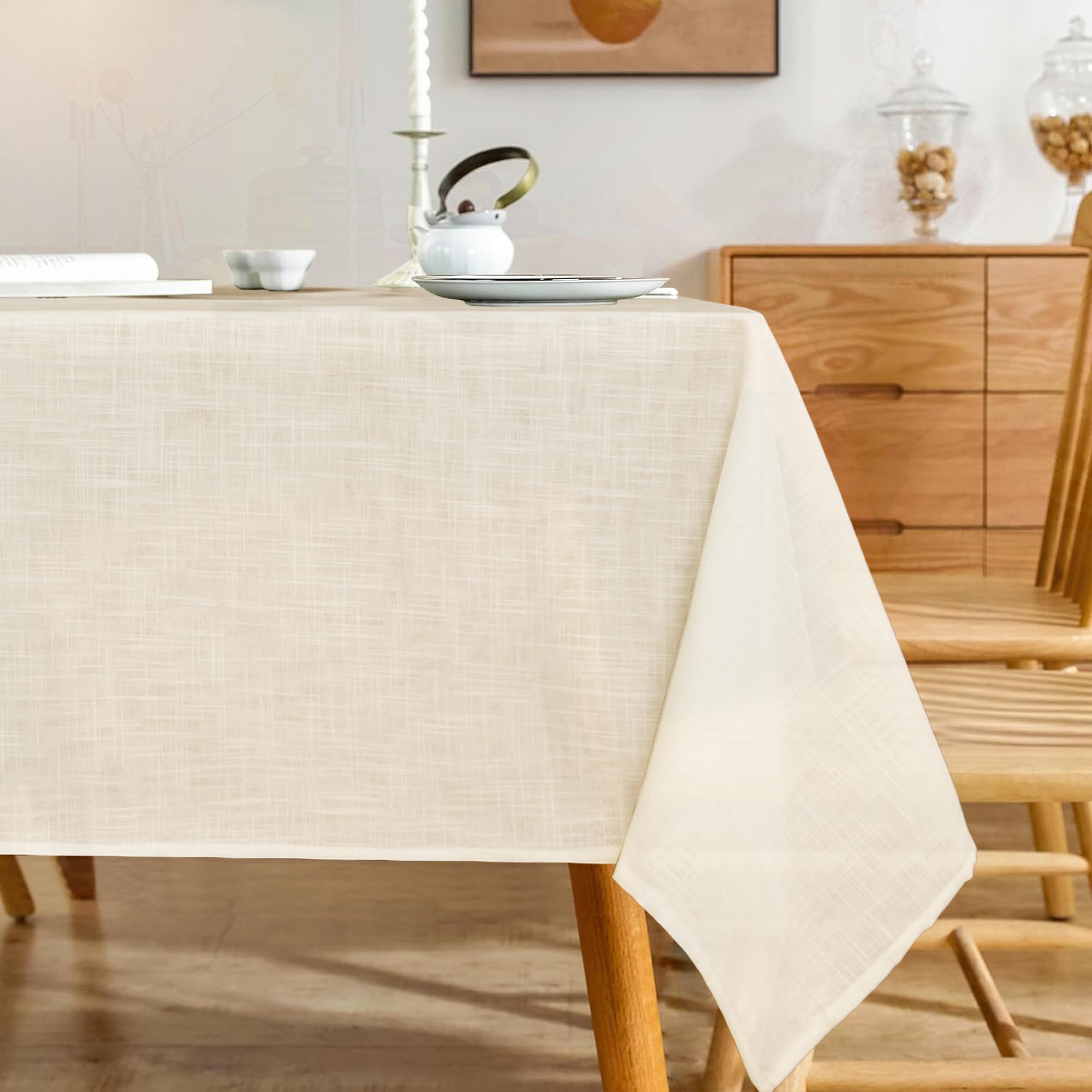 Karseteli Linen Textured Square Tablecloth, Slubby Lightweight Table Cloth 52 x 52 Inch, Water Resistant Stain Resistant Farmhouse Burlap Table Cover