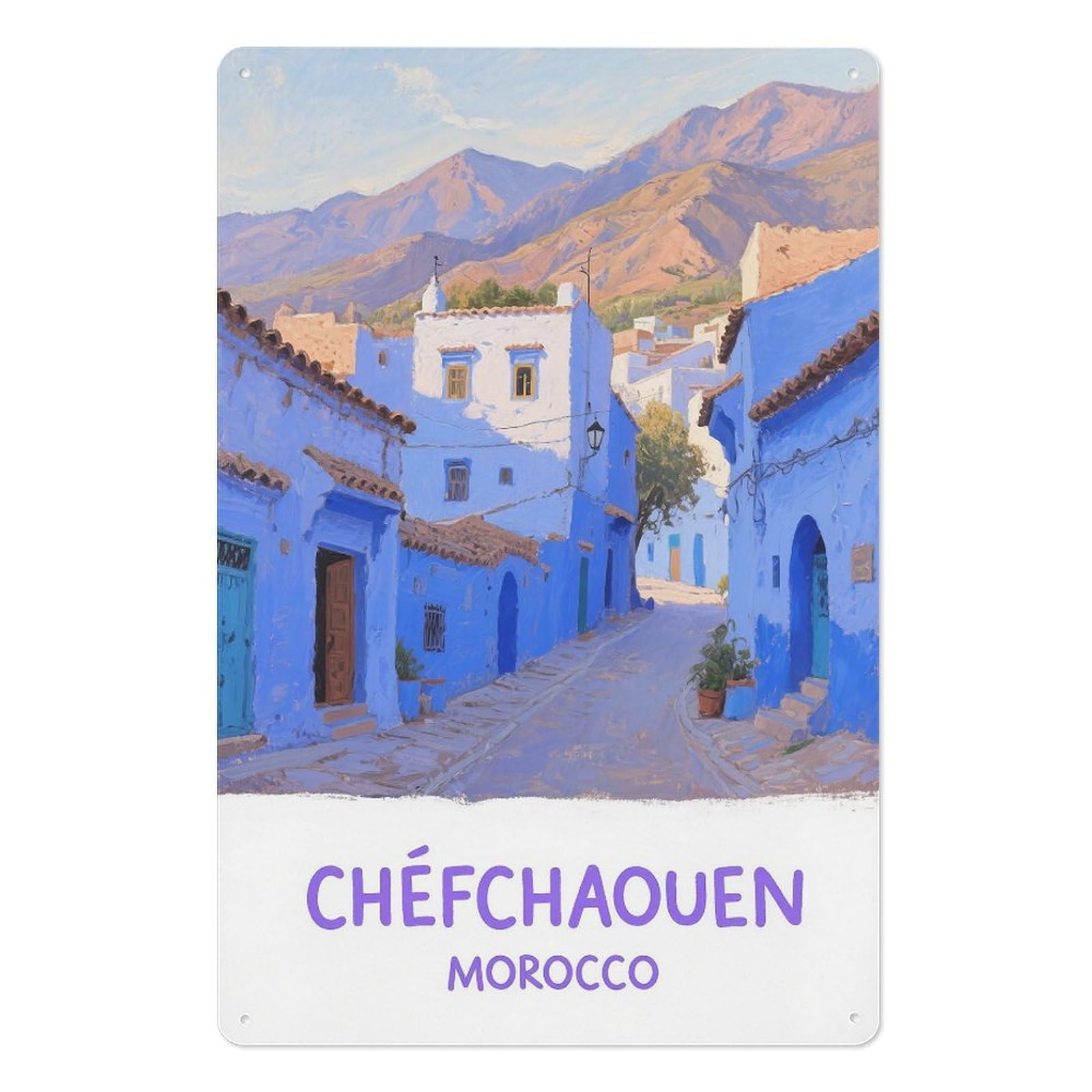 Chefchaouen Morocco Retro Design Tin Paintings Vintage Tin Sign 08x12inch(20x30cm) Wall Art for Home Office Bedroom Living Room Cafes Wall Decor