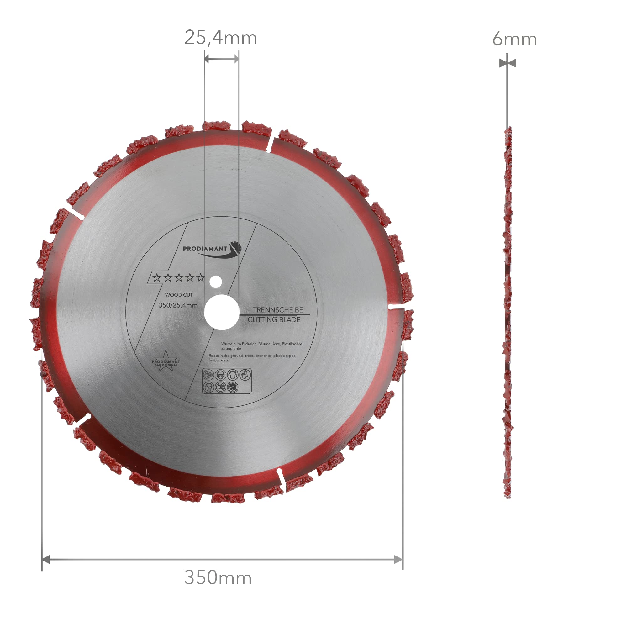 PRODIAMANT Disco de corte profesional para raíz de árbol, 350 mm x 25,4 mm, metal duro, 350 mm