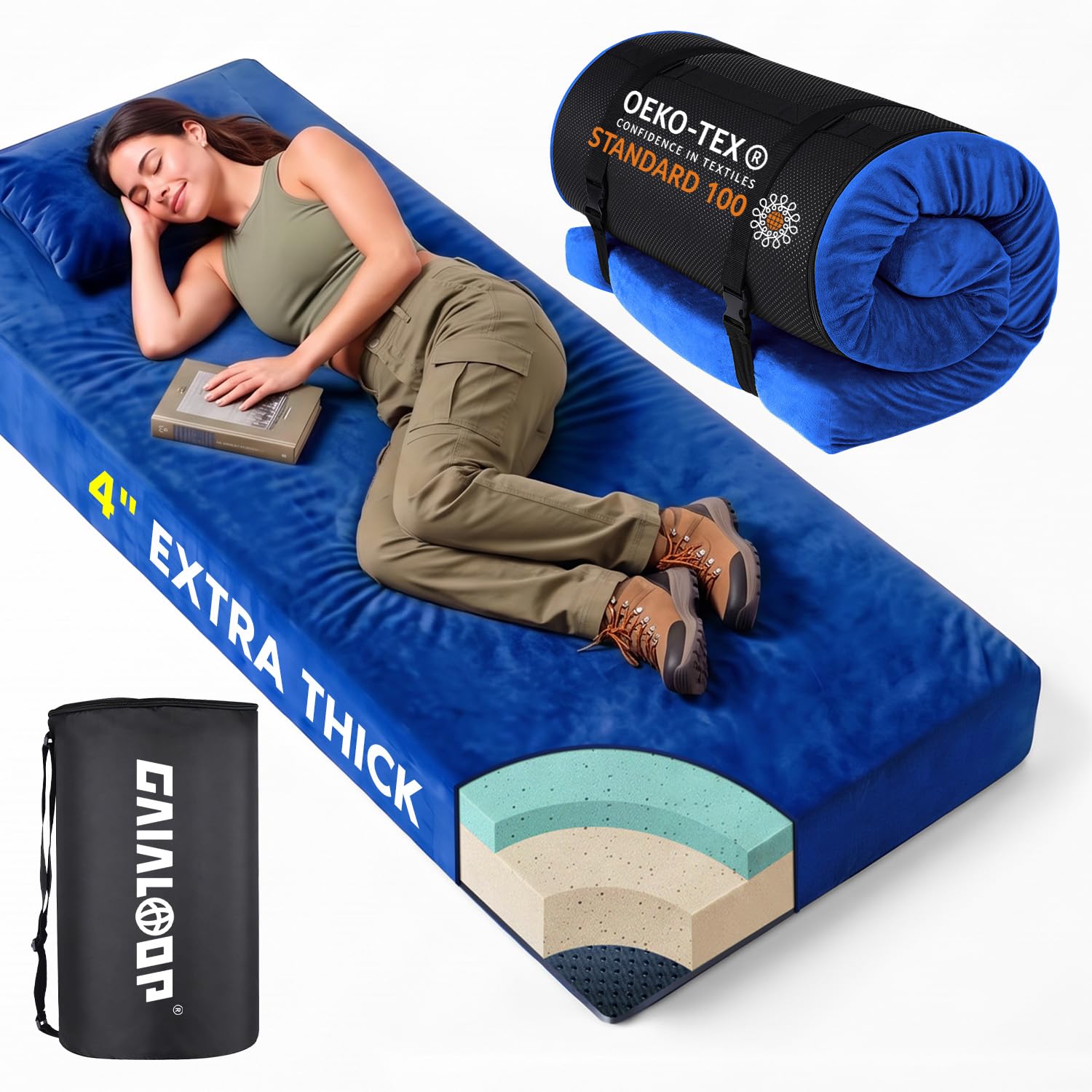 Memory Foam Camping Mattress, Extra Thick 4 Inch Dual Layer Sleeping Pad