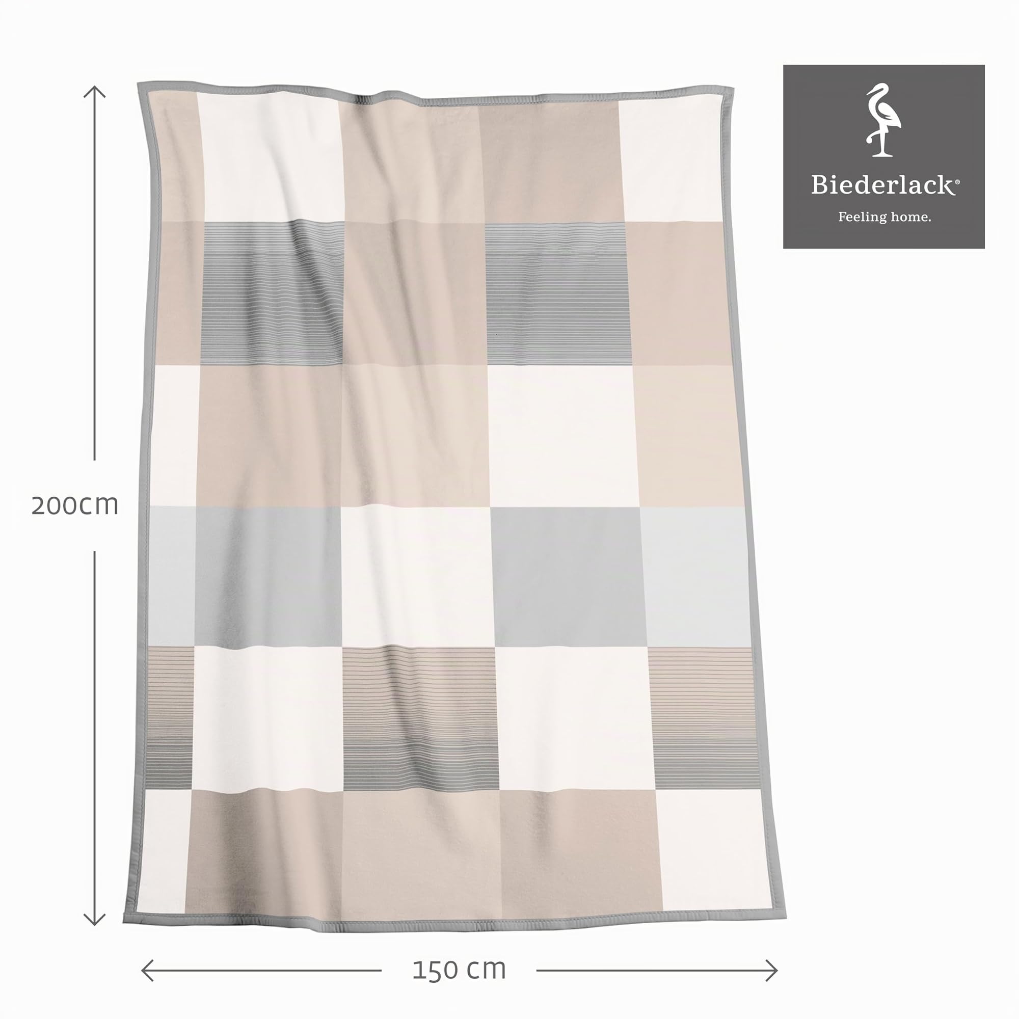 biederlack® Flauschige Kuscheldecke Squares Grey, Sofadecke in 150x200 cm