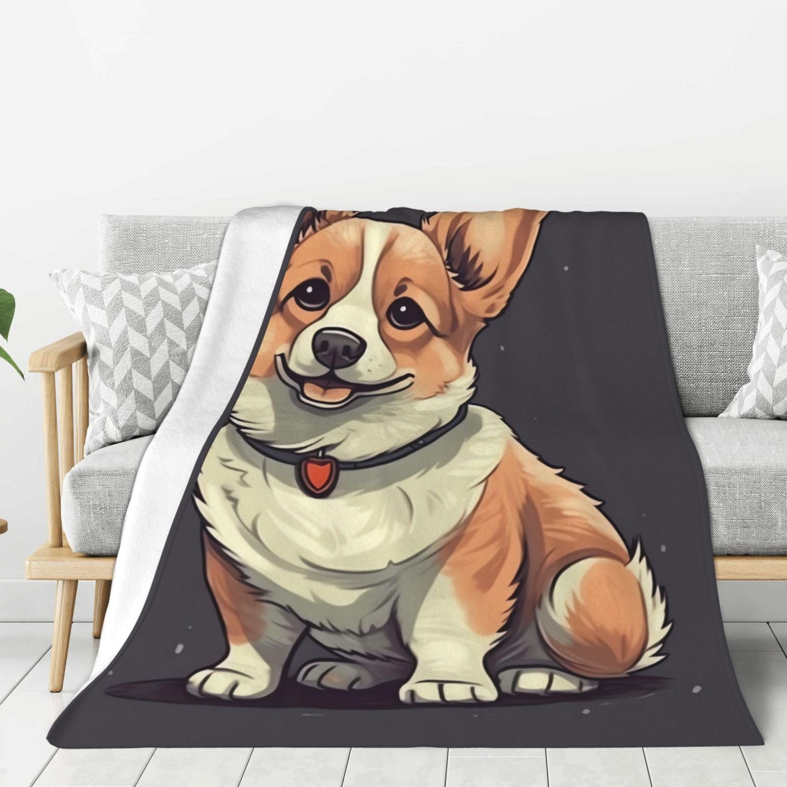 Couverture polaire flanelle corgi 152x127 cm pour canapé et lit toutes saisons super douce