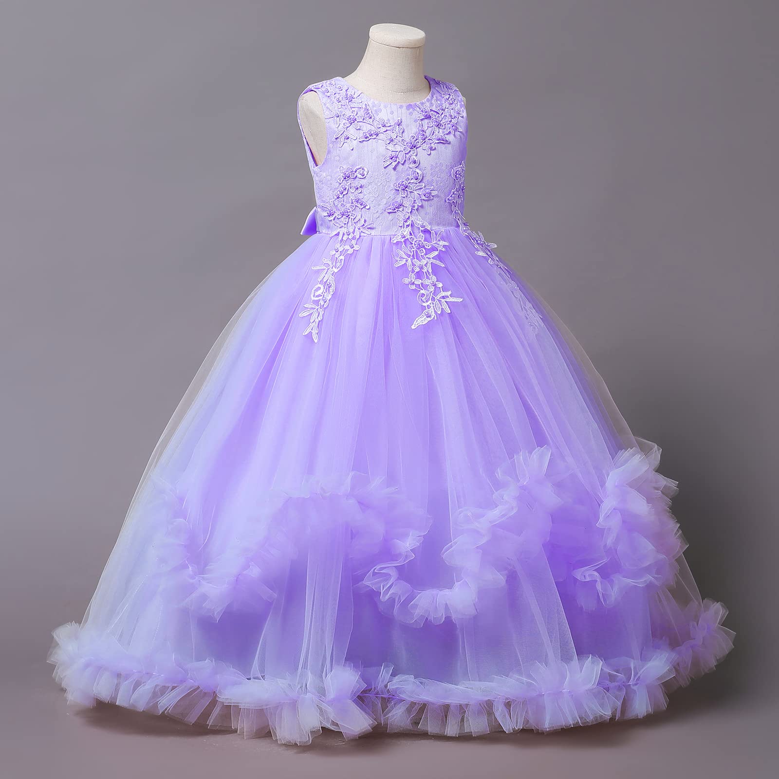 IMEKIS Vestido de niña de flores princesa de encaje tutú lentejuelas Bowknot vestido festivo fiesta dama de honor boda cumpleaños largo desfile vestido de fiesta …