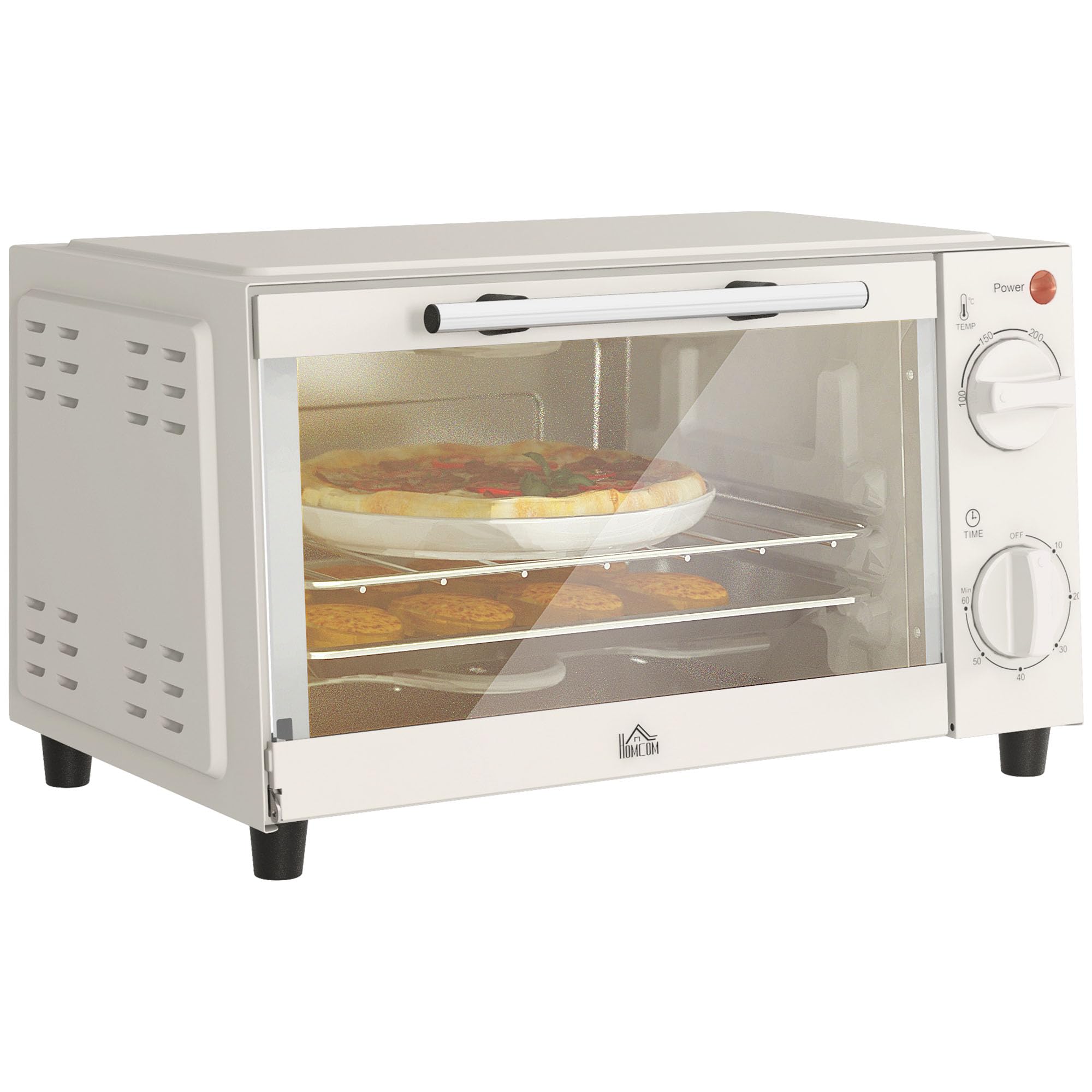 HOMCOM 9L Countertop Toaster Oven - 750W - Cream - Mini Oven with Timer