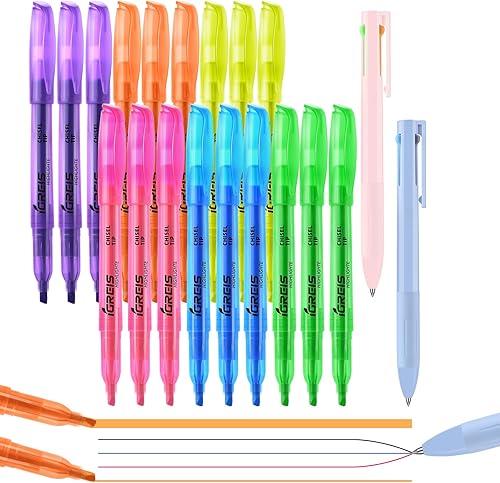 Resaltadores de colores surtidos y 2 bolígrafos de gel multicolor 3 en 1, 6 colores de tinta, punta de cincel, resaltadores de colores a granel, sin