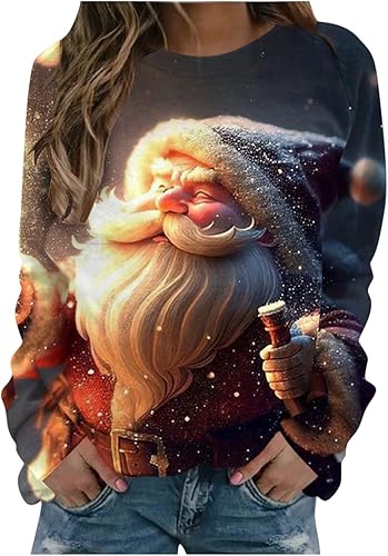 Miniatura 1 de Sudadera brillante con diseño de árbol de Navidad para mujer, diseño de paisaje navideño en 3D, cuello redondo, ajuste delgado, manga larga, raglán