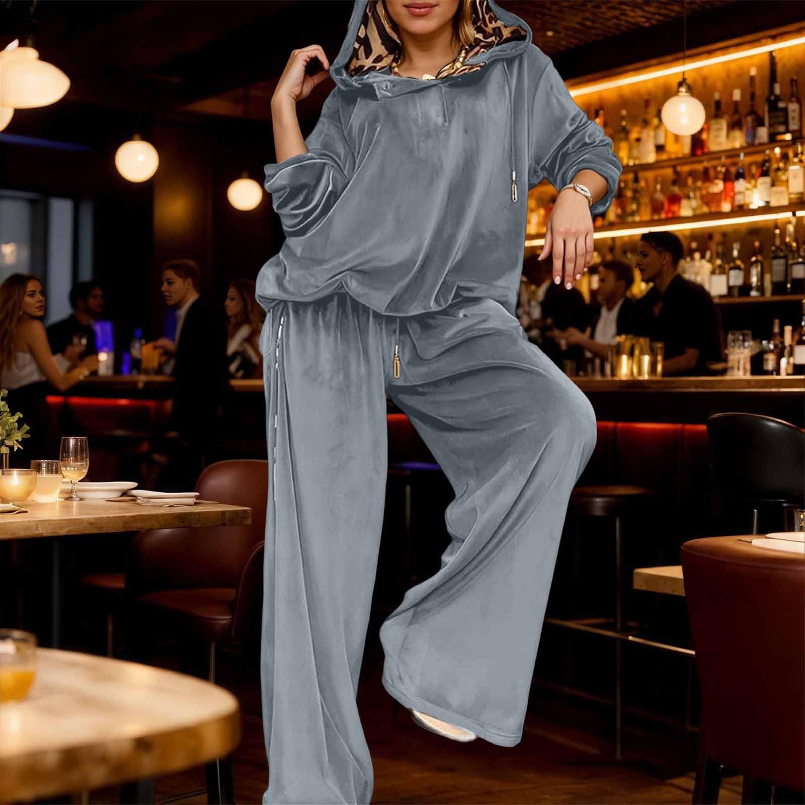 Generisch Tuta da jogging da donna, a maniche lunghe, per sport, taglie forti, da jogging, streatwear, 2 pezzi, calda, comoda, con cappuccio e pantaloni da jogging