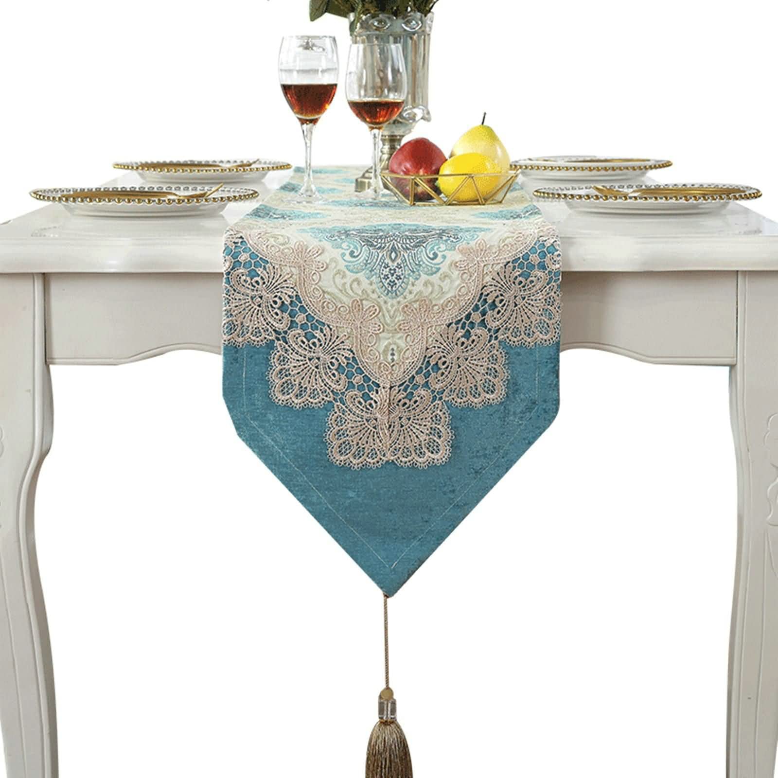 Chemin de table de Noël brodé en dentelle de qualité supérieure - 8