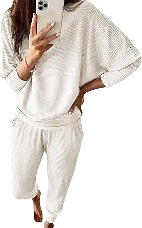 PRETTYGARDEN Women's Fall 2 Piece Lounge Set Long Sleeve Tops Ribbed Pants Spring Matching Sweatsuit Travel Outfits Clothes