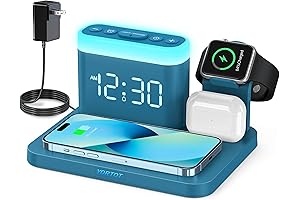 YORTOT 5-in-1 Digital Alarm Clock Wireless Charger