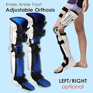 Adjustable Hinged Knee Brace with Side Leg Stabilizers, Post Op Knee Support Orthosis Immobilizer Calf Ankle Foot Fixed Bracket