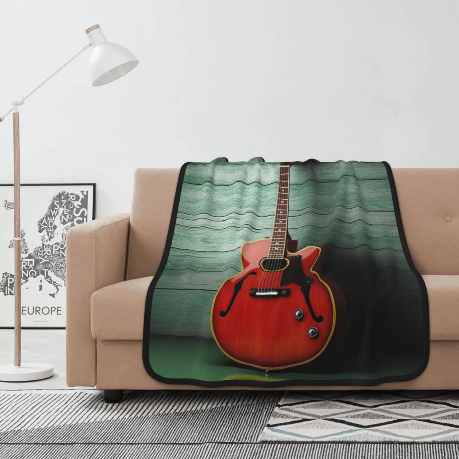 Couverture guitare en flanelle 127x101 cm pour lit
