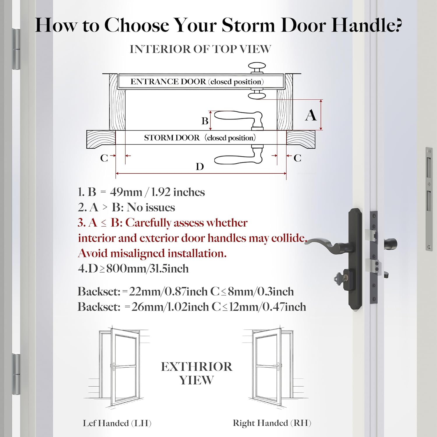 House Guard Storm Door Handle Replacement with Lock, Fits Storm & Screen Doors, for 1.1–1.97 Inch Thick Doors, 0.87 Inch & 1.02 Inch Backset, 2.5 Inch Center-to-Center Spacing (Oil Rubbed Bronze)