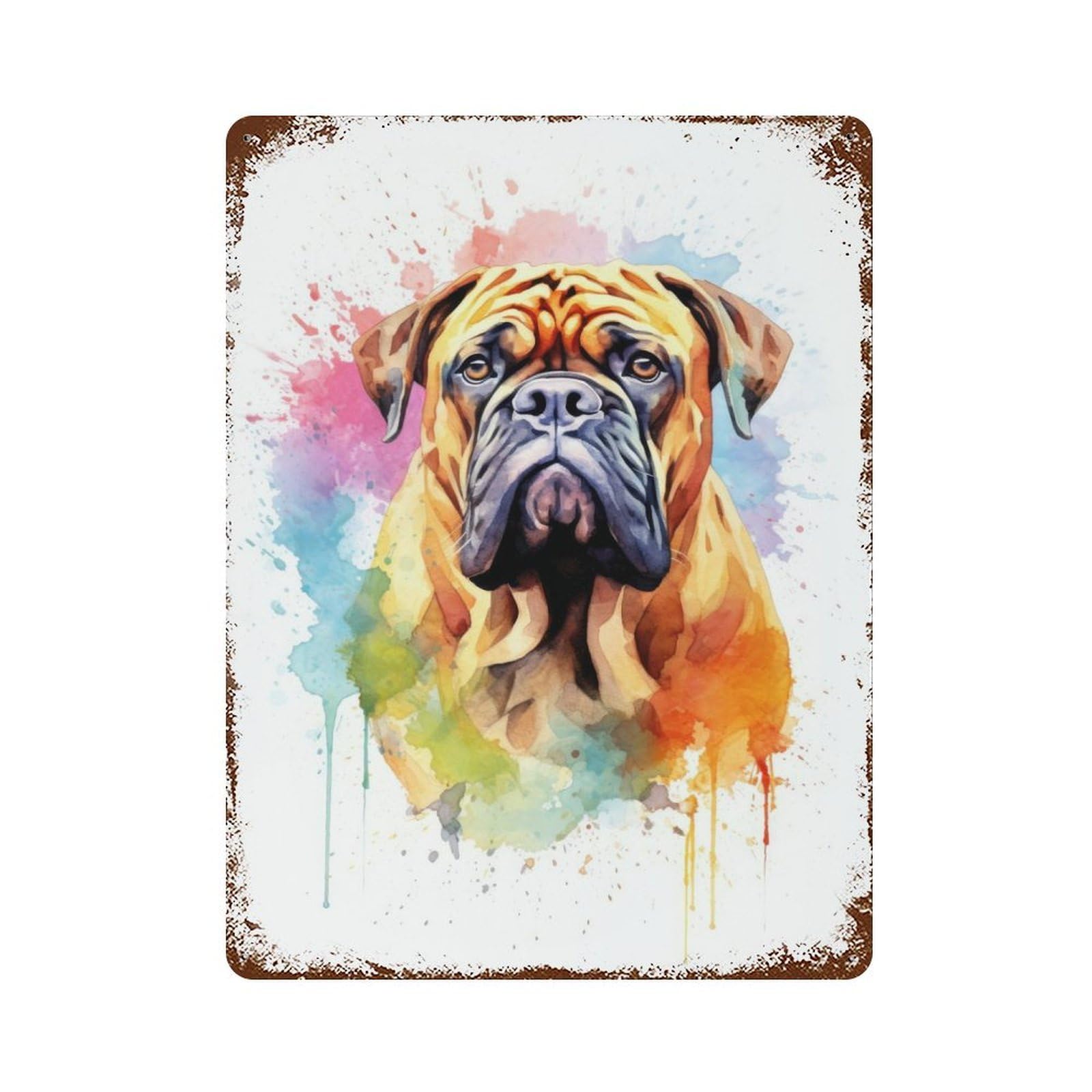 Watercolor Bullmastiff Vintage Rust Metal Sign 15.7"x11.8", Farmhouse Wall Decor for Garage, Pub Or Kitchen