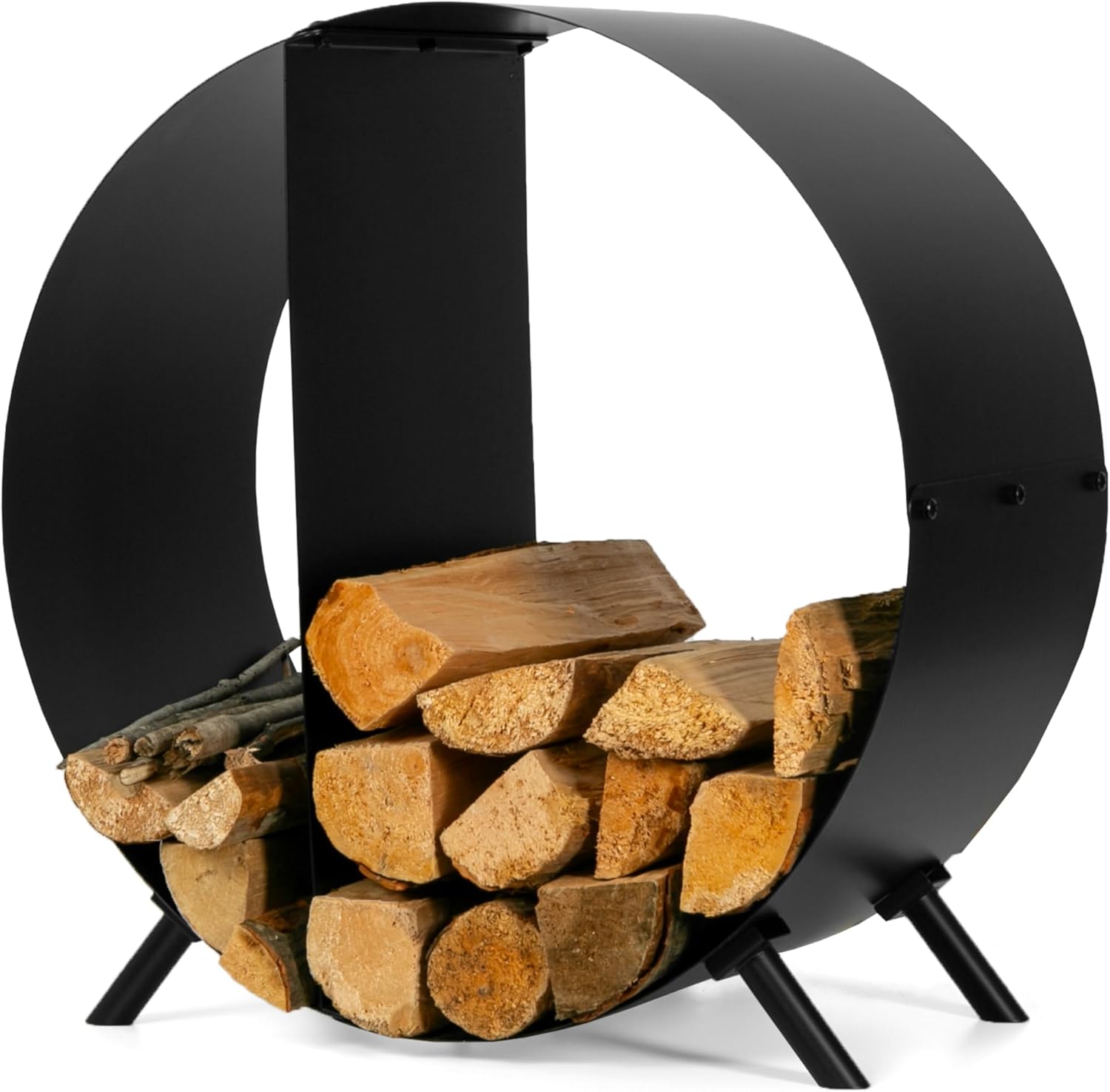 Iron Forge Tools Firewood Rack Outdoor Indoor Fire Wood Rack - 24 in. Circular Fire Log Holder, Powder Coated Steel Heavy Duty Firewood Holder Wood Storage with Cover