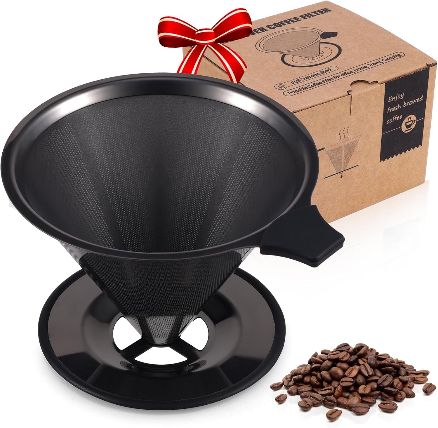【2.0 Upgraded】 Stainless Steel Pour Over Coffee Maker, Reusable Paperless Drip Coffee Filter and Coffee Strainer for Single Cup Hand Brew, 1–6 Cup