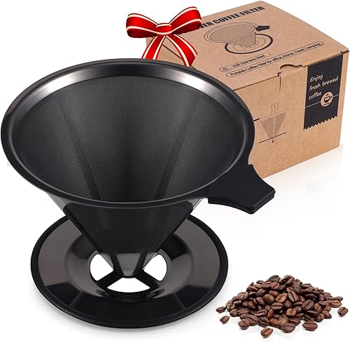 【2.0 mejorado】 Cafetera de acero inoxidable, filtro de café de goteo reutilizable sin papel y colador de café para una sola taza de preparación a