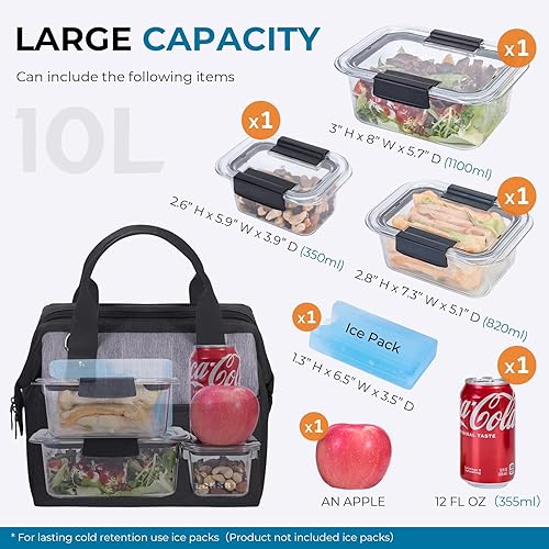 Miniatura 7 de ECHSRT Bolsa de almuerzo aislada y bolsa de almuerzo aislada de 10L con correa para el hombro, paquete de 2 unidades, azul y negro