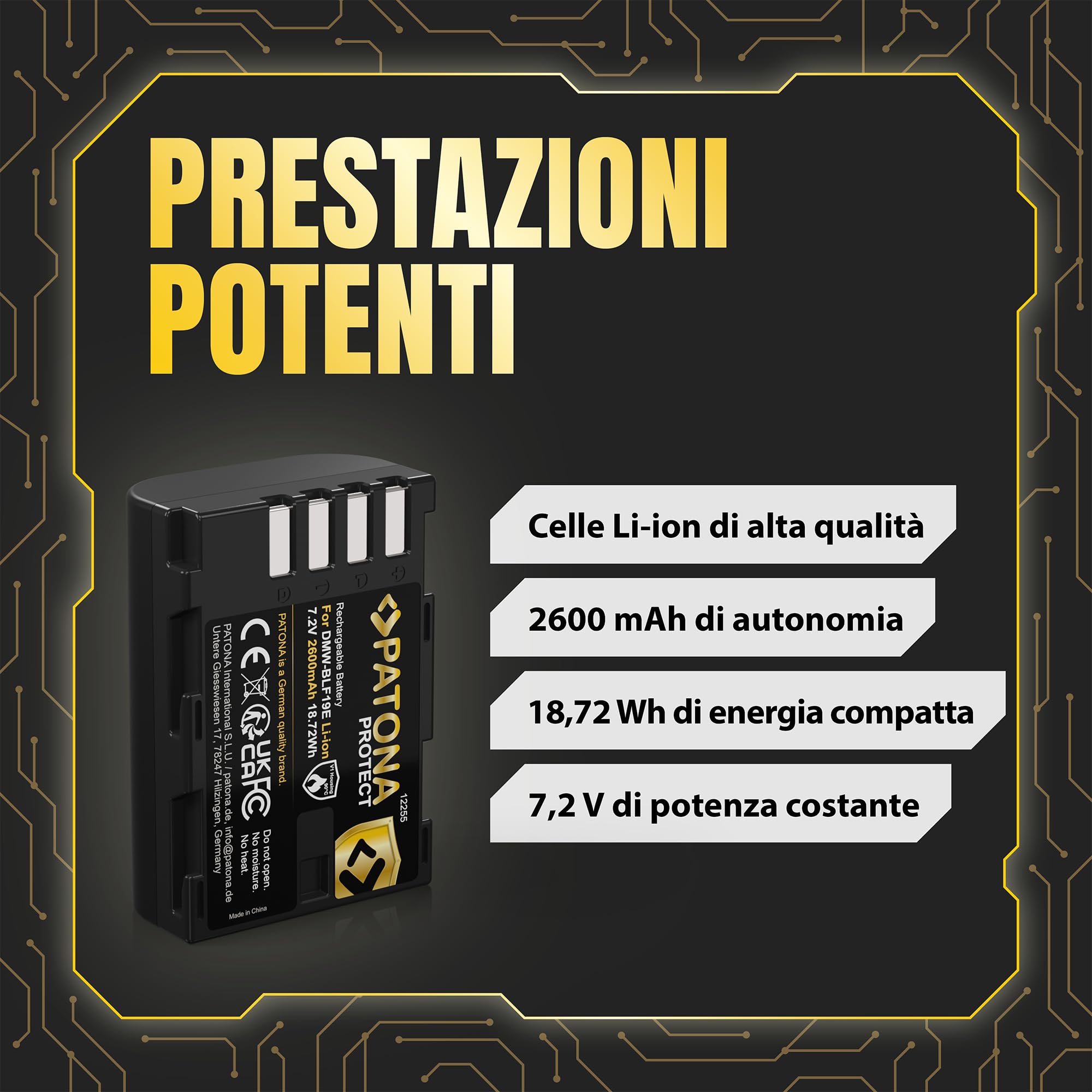 PATONA 2X Protect Batteria per Panasonic DMW-BLF19 BLF19E, 2600mAh