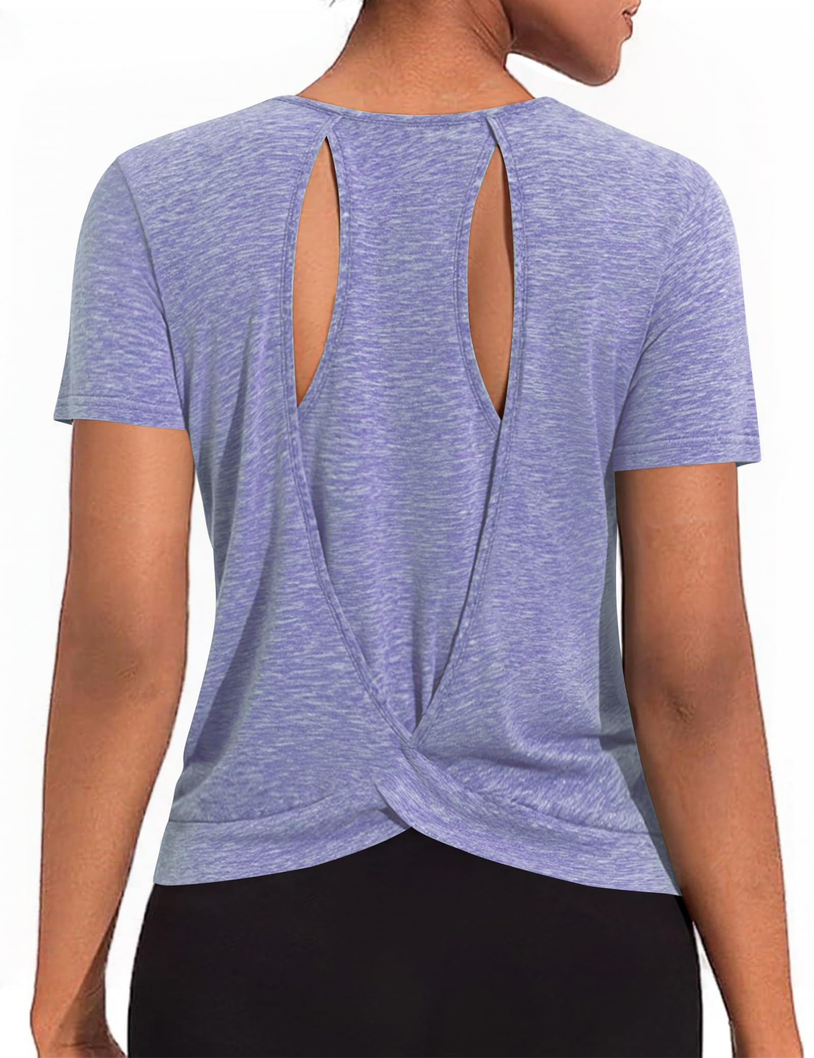 Gyabnw Sportshirt Damen Oberteile kurzärm Rundhals Rückseite Ausgehöhlt Funktionsshirt Leicht Activewear für Damen