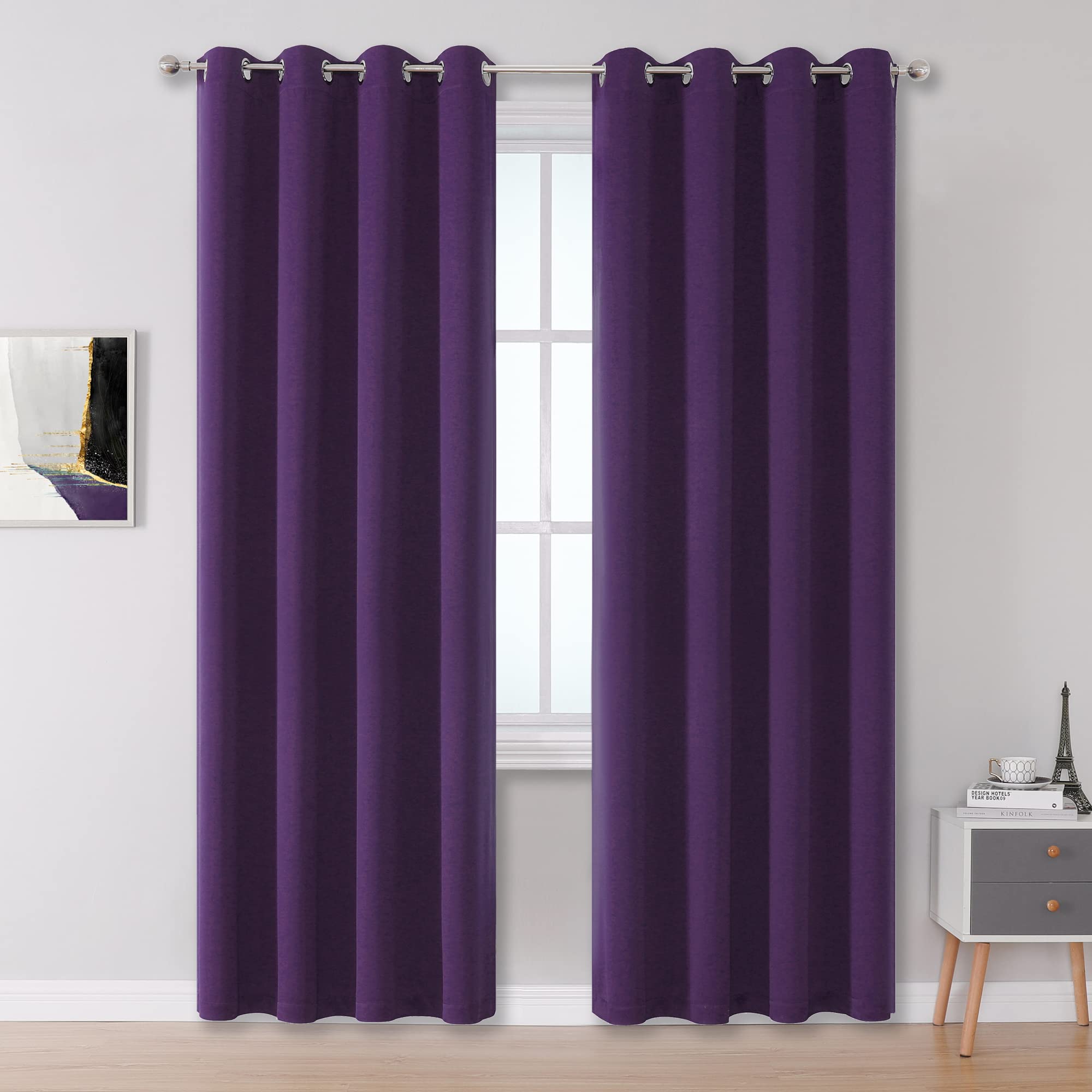 DUALIFE Purple Blackout Curtain Panels 96 Inches Long 2 Panels Thermal Insulated Room Darkening Curtains for Bedroom Living Room Window Treatment Blackout Drapery for Windows 52W x96L