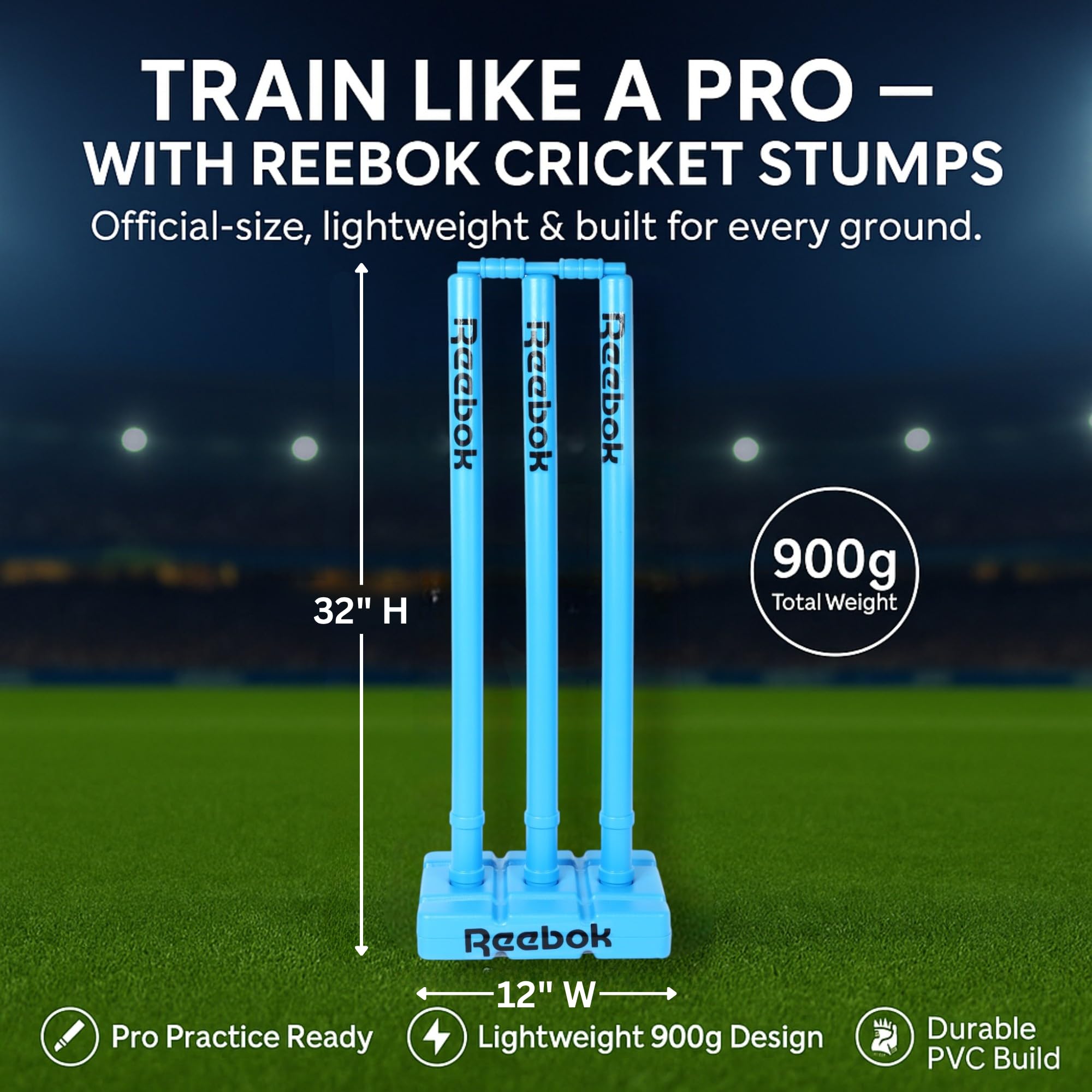 Reebok Ensemble de souches de Cricket avec bélières, Base Lourde et Housse de Transport de qualité supérieure, Multicolore