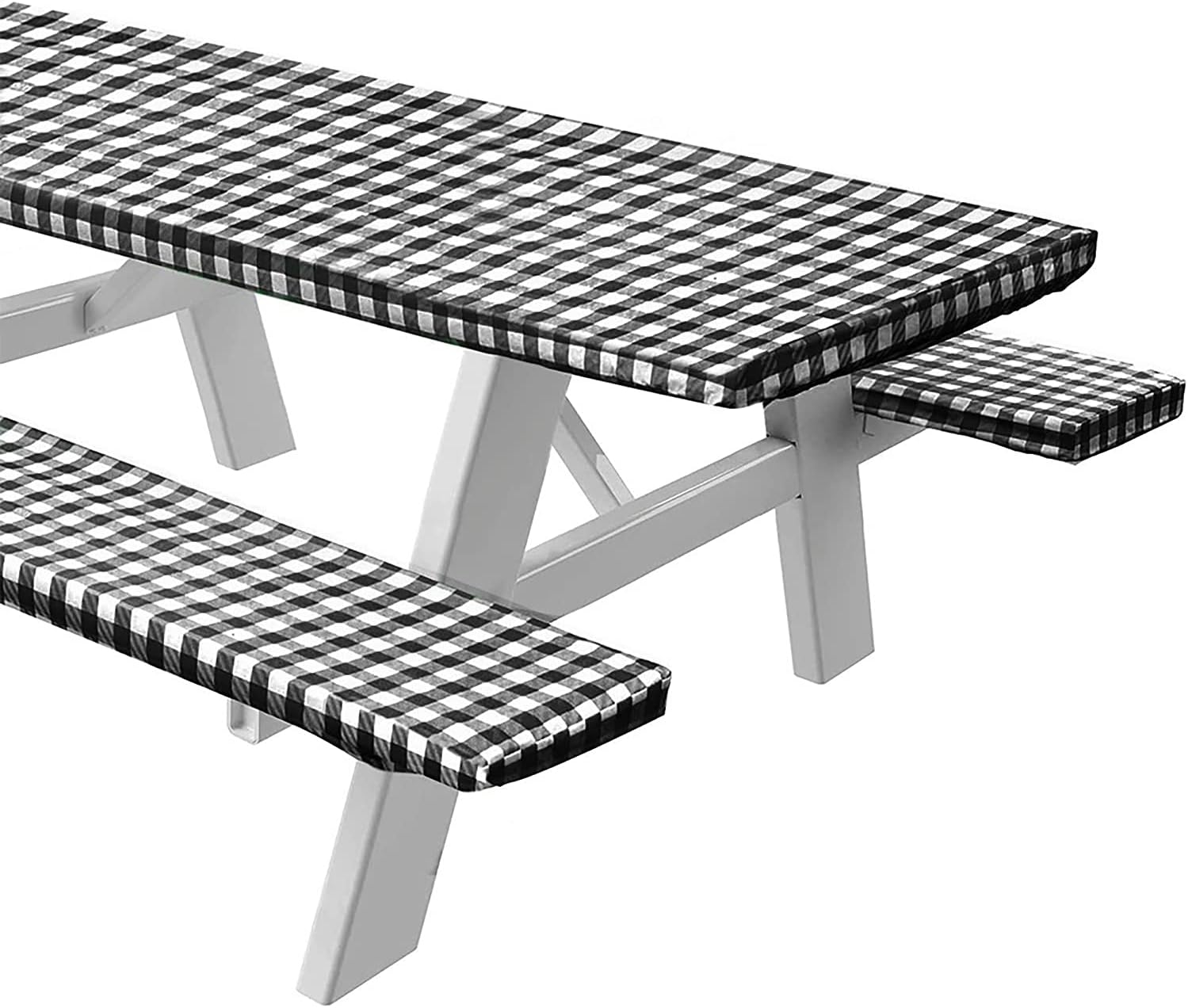 Waterproof Tablecloth Elastic Edged Tablecloth Wipeable Table Cloth Table Cover for Outdoor, Patio, Kitchen and Dining Room 3PCs（72"x12" Inch 2PCs + 72"x30" Inch） Gingham Green