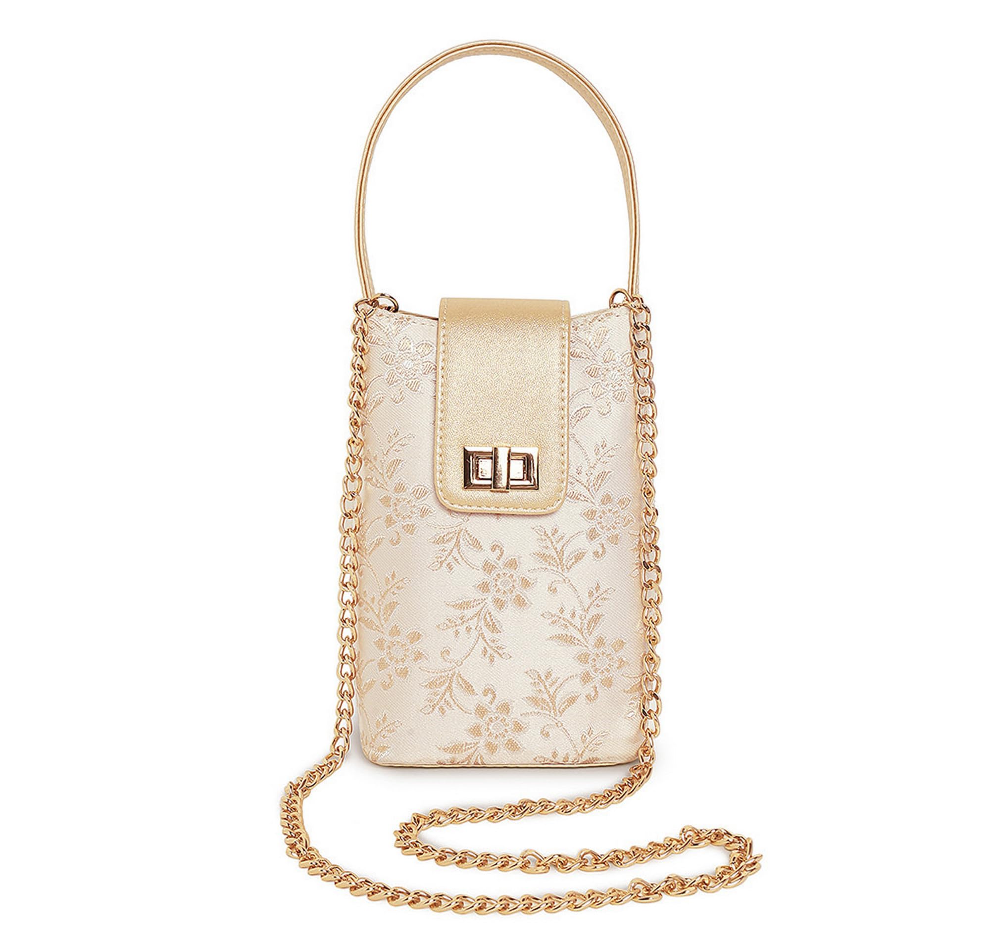 Noor Mini Sling Bag Off White Gold | Banarasi Silk Mini Sling Bag for Women | Wedding & Festive Use-image-38