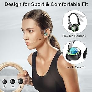 Wireless Earbuds, Bluetooth 5.4 Headphones Sports, 50H Playback Over-Ear buds with ENC Noise Cancelling Mic, Deep Bass Fitness Earphones Gym Running, IP7 Waterproof Headset with Earhook Workout